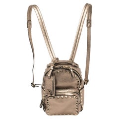 Valentino Metallic Beige Pebbled Leather Mini Rockstud Backpack