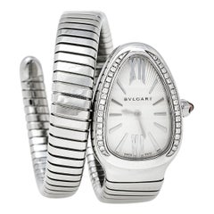 Bvlgari Silver Guilloché Soleil Stainless Steel Diamond Women's Wristwatch 35 mm