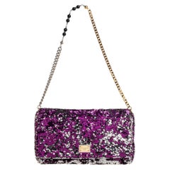Dolce & Gabbana Purple/Silver Sequin and Leather Miss Charles Shoulder Bag