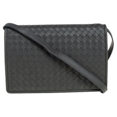 Bottega Veneta Grey Intrecciato Leather Full Flap Crossbody Bag