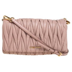 Miu Miu Pink Matelassé Leather Flap Crossbody Bag