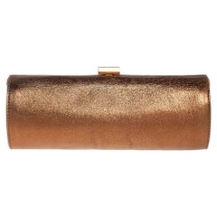 Jimmy Choo Metallic Bronze Leather Twill Tube Clutch