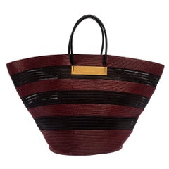 Balenciaga Maroon/Black Raffia Maxi Basket Tote Bag