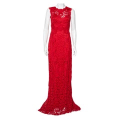 Dolce & Gabbana Red Lace Open Back Sleeveless Maxi Dress M