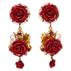 Dolce & Gabbana Rose Crystal Embedded Clip-On Drop Earrings