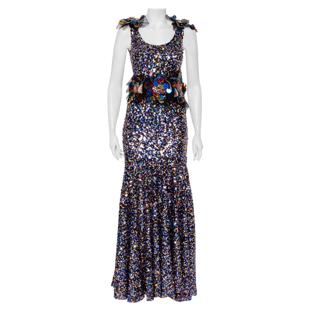 Dolce & Gabbana Sartoria Multicolor Sequin Embellished Tulle Mermaid Gown S