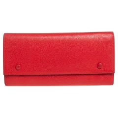 Celine Red Drummed Leather Multifunction Flap Wallet