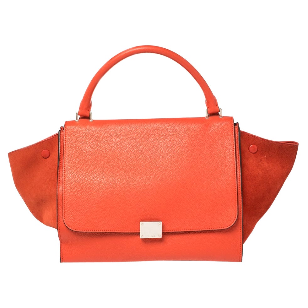 Celine Red Leather and Suede Medium Trapeze Top Handle Bag