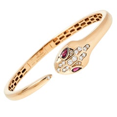 Bvlgari Serpenti Rubelite Diamond 18K Rose Gold Open Cuff Bracelet S