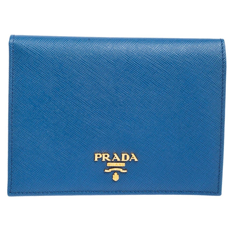 Prada Blue Saffiano Metal Leather Passport Holder at 1stDibs