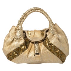 Fendi Gold Iridescent Textured Leather Limited Edition 9/10 Spy Embellished Bag