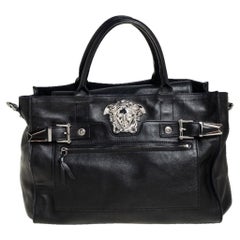 Versace Black Leather Donna Palazzo Top Handle Bag
