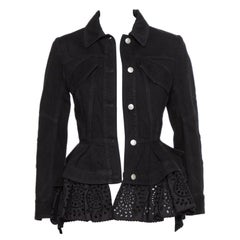 Alexander McQueen Black Denim & Embroidered Lace Peplum Jacket S