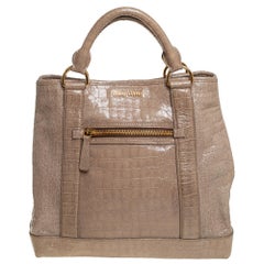 Miu Miu Beige Croc Embossed Patent Leather Front Zip Tote