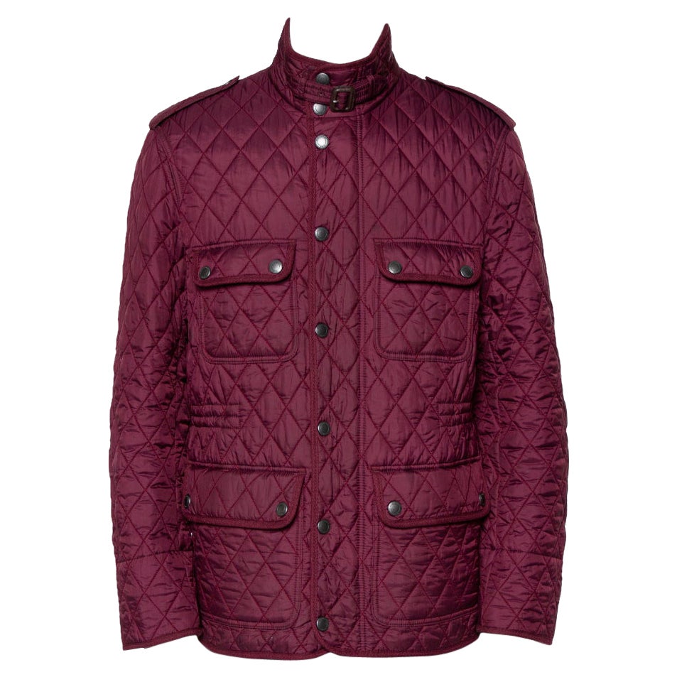 Burberry Brit Burgundy Synthetic Quilted Zip Front Jacket XL