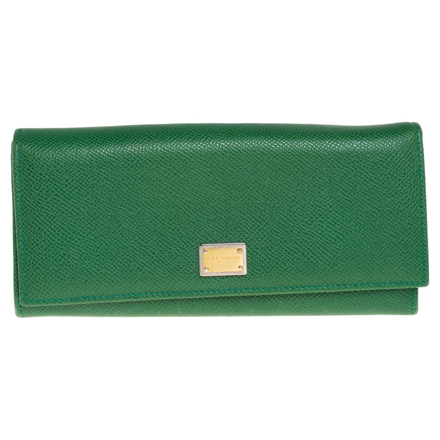 Dolce & Gabbana Green Dauphine Leather Continental Wallet