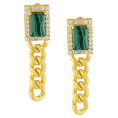 Studded Chain Cord Earrings (Malachite)