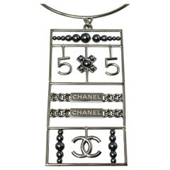 Chanel Gunmetal Tone No. 5 Pendant Choker Necklace