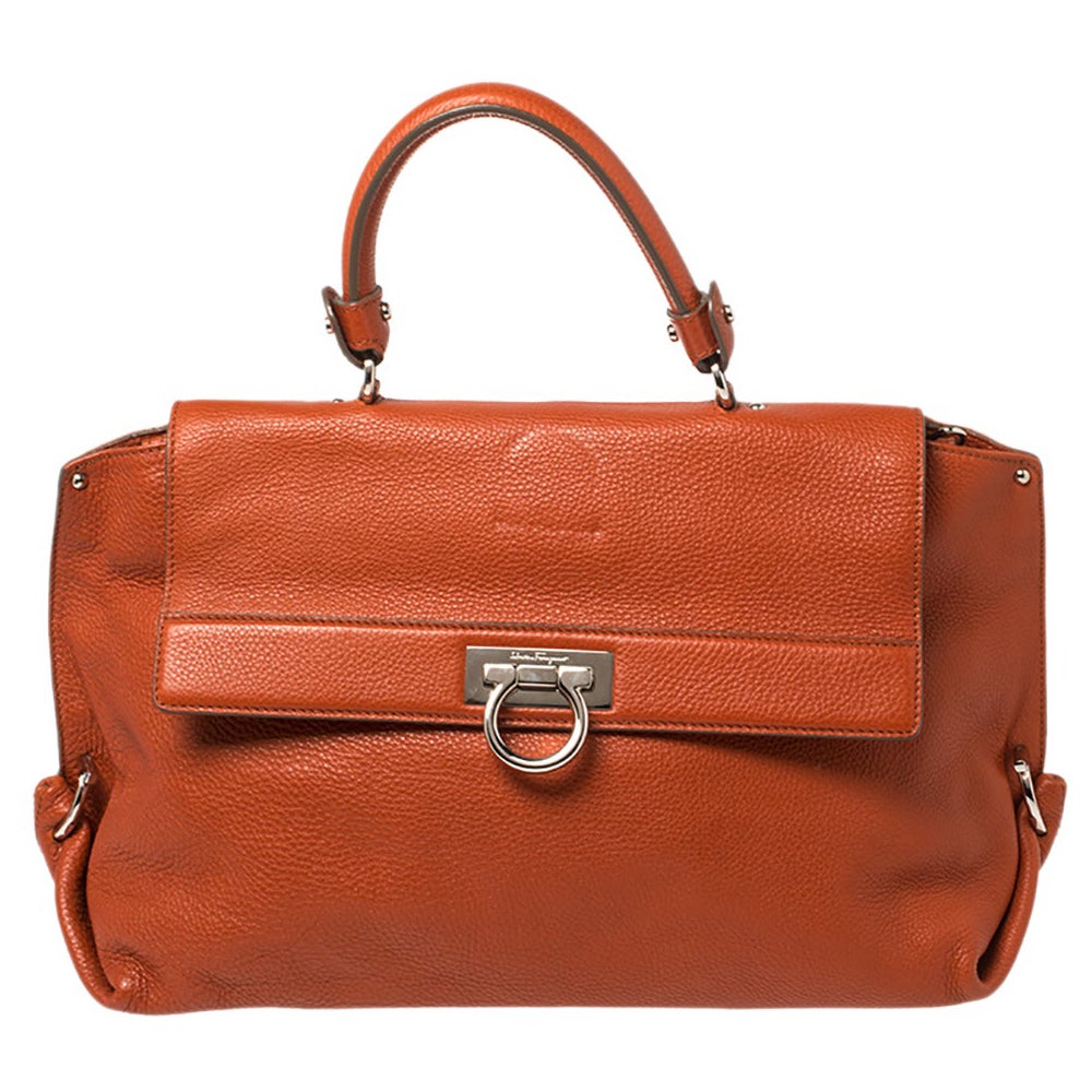Salvatore Ferragamo Burnt Orange Leather Sofia Top Handle Bag