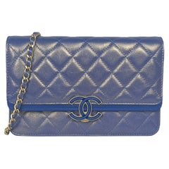 Chanel 2019A Iridescent Blue CC Quilted Wallet On Chain WOC Crossbody Bag