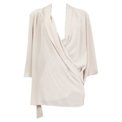 STELLA MCCARTNEY light grey silk 3/4 Sleeve DRAPED WRAP Blouse Shirt 44 L