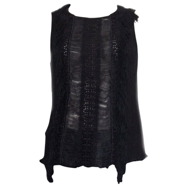 ALBERTA FERRETTI black silk SHEER FRINGED Sleeveless Shirt 42 M For Sale