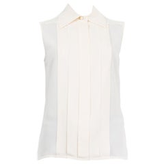 CHANEL off-white silk PLEATED Sleeveless Blouse Shirt 36 XS