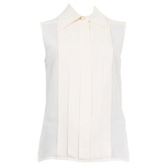 CHANEL off-white silk PLEATED Sleeveless Blouse Shirt 36 XS