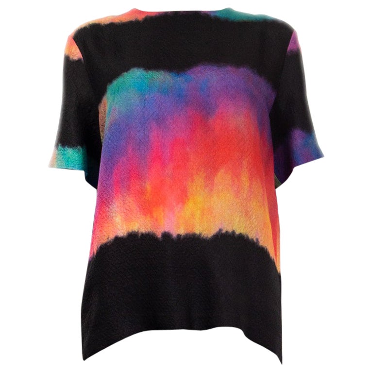 CHANEL 2019 multicolor silk TIE-DYE Short Sleeve Blouse Shirt 44 XL For Sale