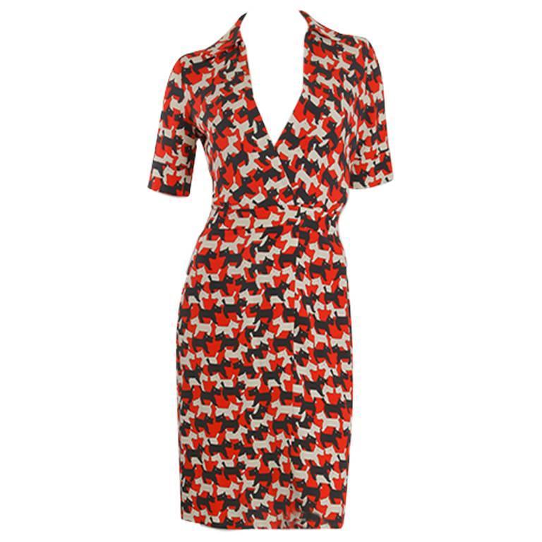 Cacharel Dog Print Wrap Dress For Sale at 1stDibs dog print dress