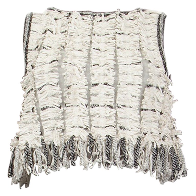 CHANEL 2018 white cotton CROPPED FRINGE Sleeveless Blouse Shirt 38 S