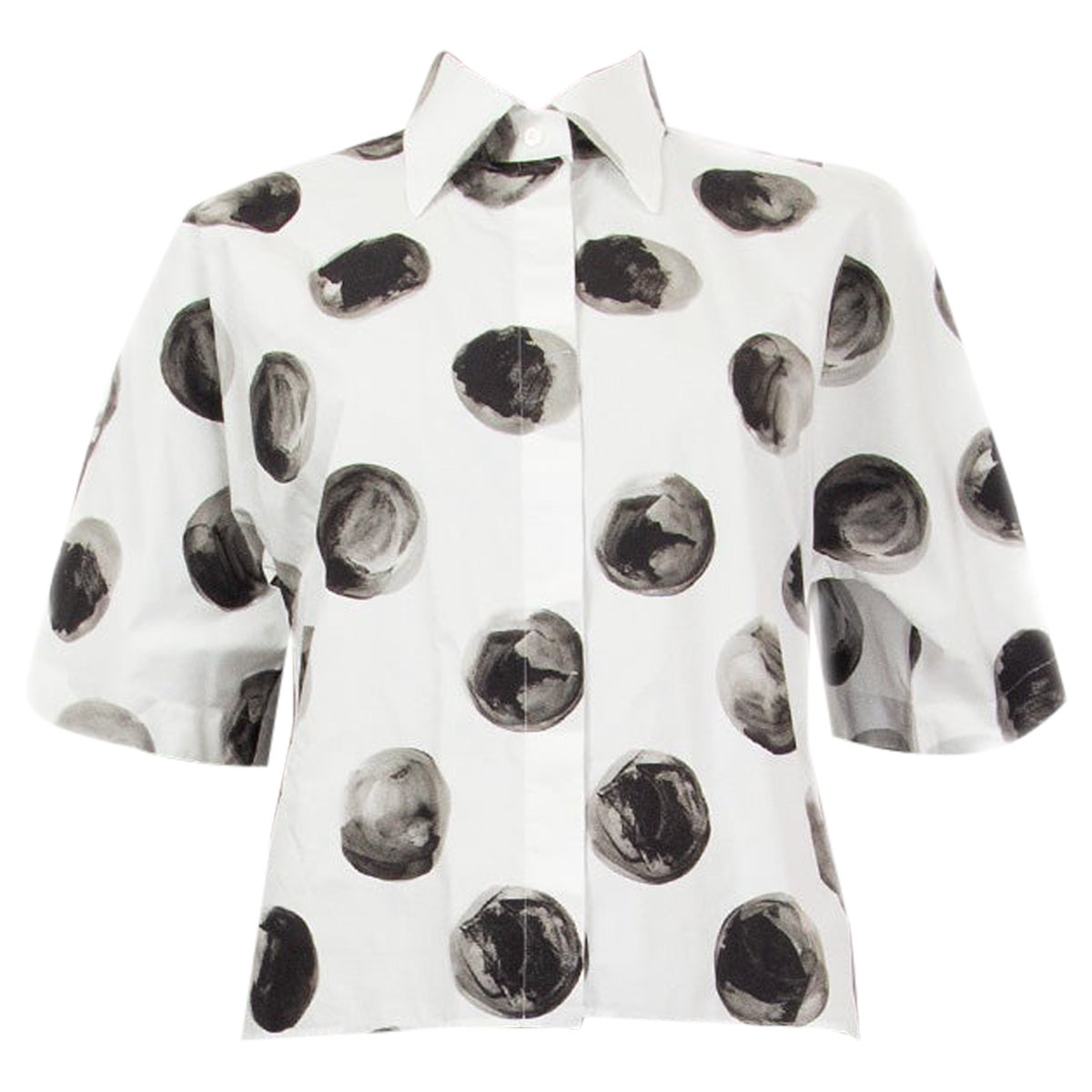 DOLCE & GABBANA black white cotton DOT Short Sleeve Button Up Shirt 40 S For Sale