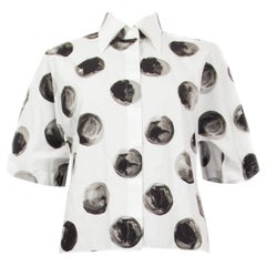 DOLCE & GABBANA algodón blanco negro PUNTO Camisa abotonada de manga corta 40 S