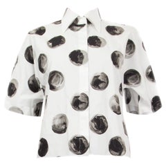 DOLCE & GABBANA black white cotton DOT Short Sleeve Button Up Shirt 40 S