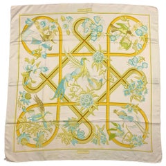 Vintage Caraibes HERMES Yellow & White Bird Print Silk Scarf