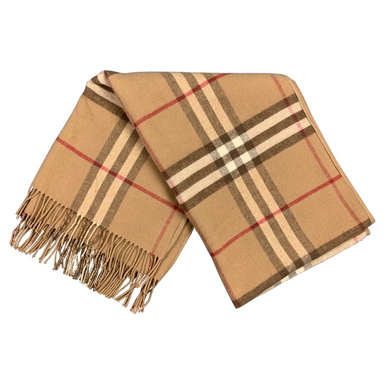 BURBERRY LONDON Tan and Brown Plaid Merino Wool / Cashmere Scarf at 1stDibs