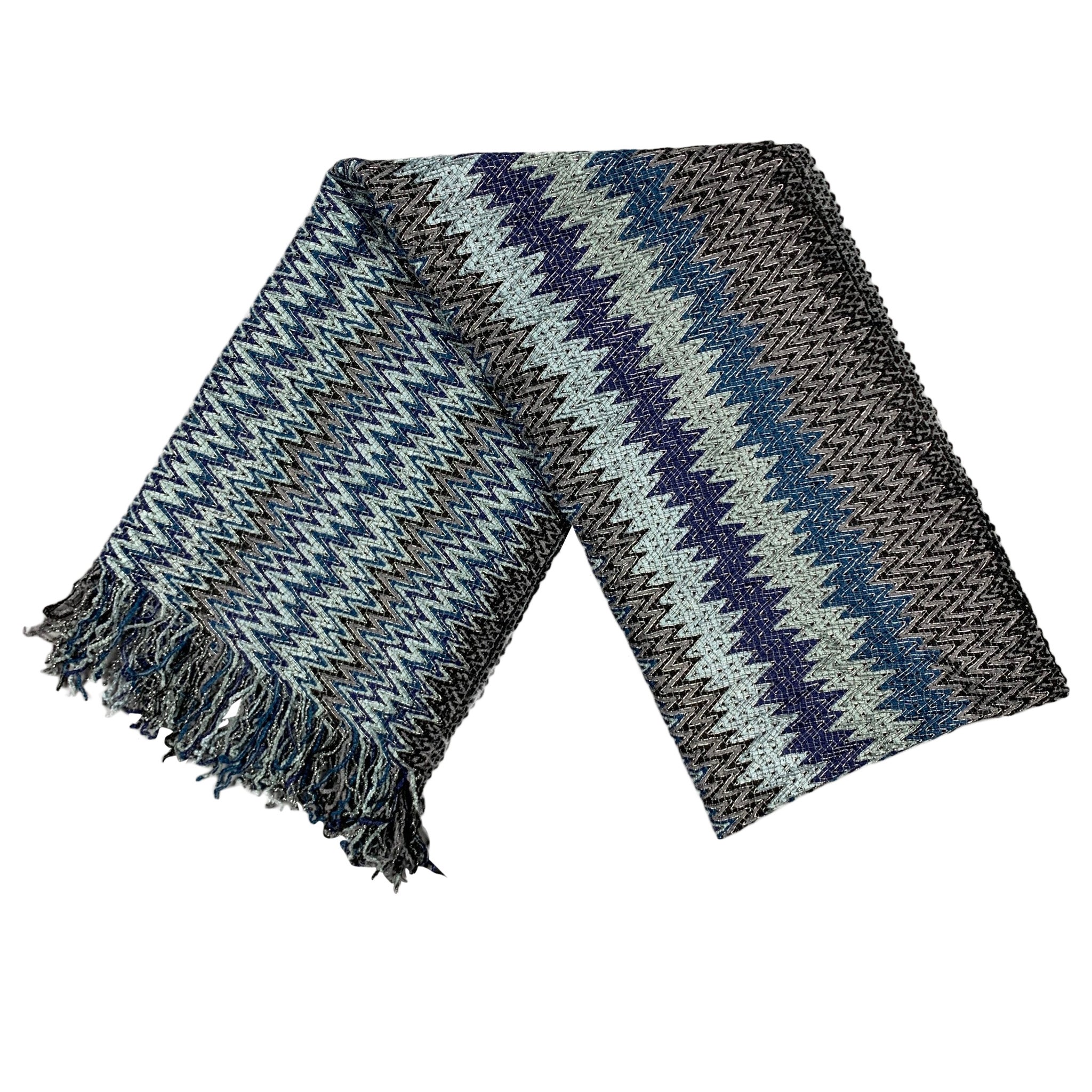 MISSONI WAVES MULTICOLOR WOOL AND ACRYLIC FRINGED  SCARF MADE IN ITALY BNWT