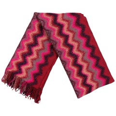 MISSONI Foulard Burgundy & Fuchsia Zig-Zag Knitted Wool Blend Scarf