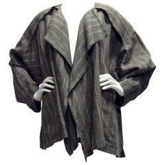 Issey Miyake Linen Striped Draped Open Jacket