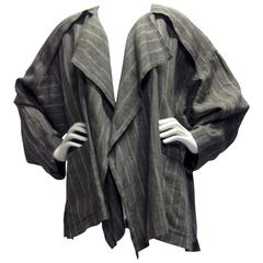 Issey Miyake Linen Striped Draped Open Jacket 3