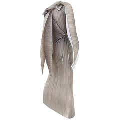 Incredible Issey Miyake light mocha and silver pleat dress.