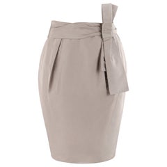 ALEXANDER McQUEEN S/S 2006 Taupe Silk Taffeta Pleated Waist Bow Pencil Skirt 