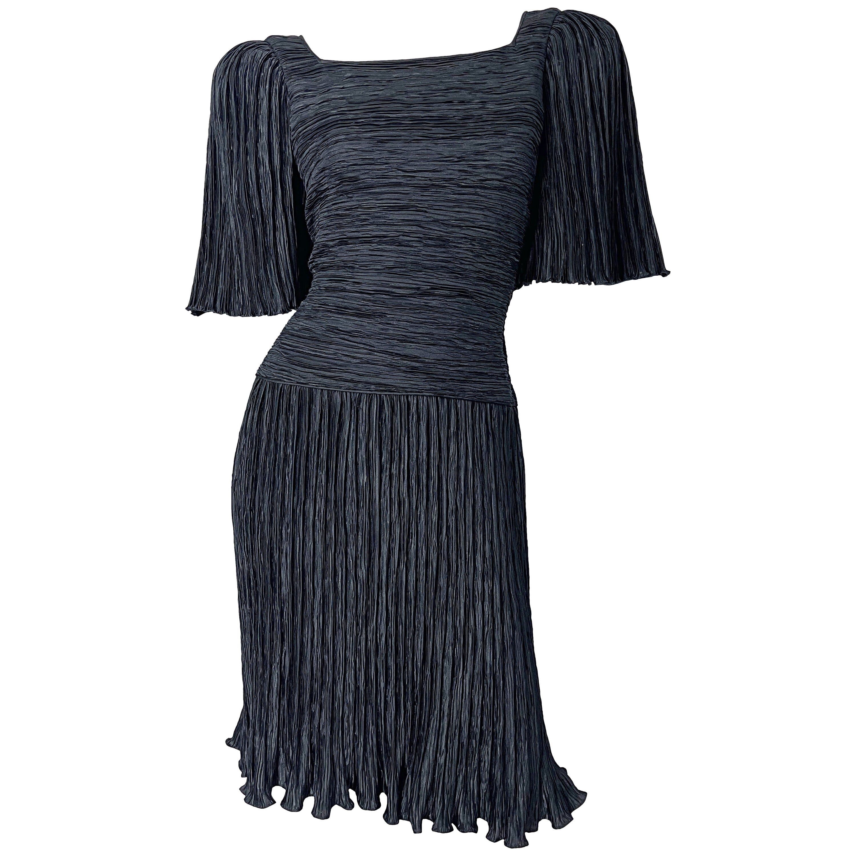 1980s Mary McFadden Couture Size 8 Black Fortuny Pleated Vintage 80s Dress