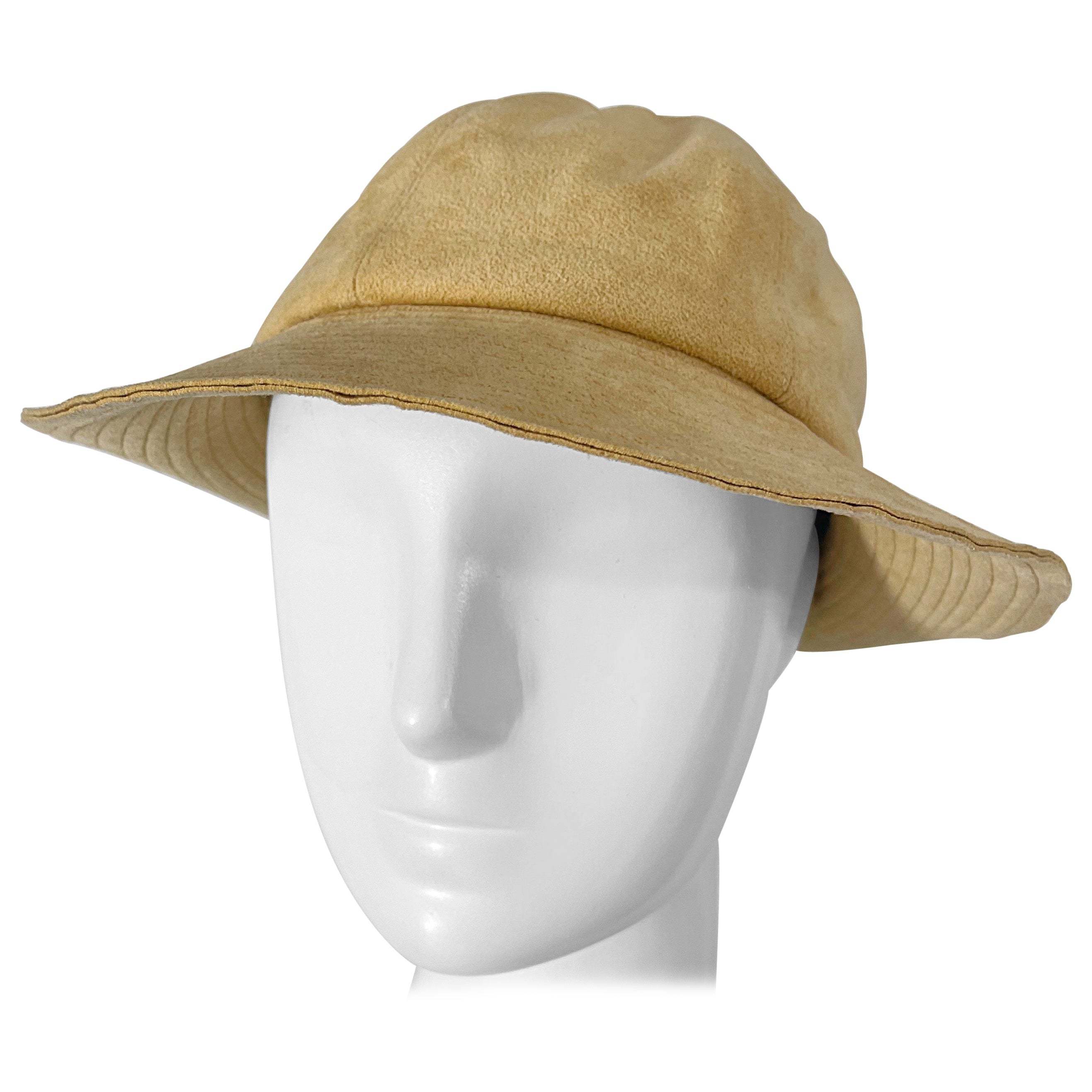 1970s Halston Ultra Suede Tan Brown Vintage 70s Fedora Hat