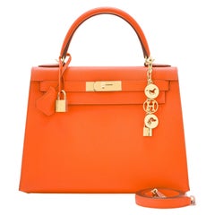 Hermes Kelly 28cm Feu Orange Epsom Gold Sellier Umhängetasche RARE Y Stempel:: 2020