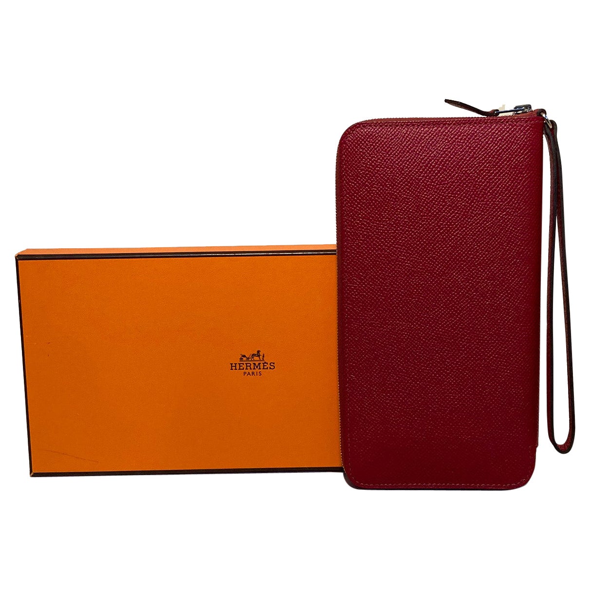 Hermes Rouge Epsom Zip Around Wristlet Wallet 