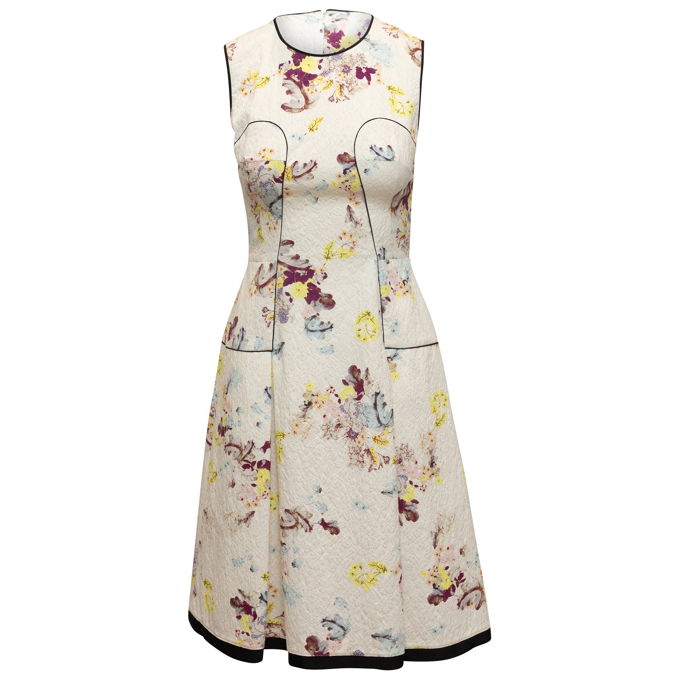 Erdem White & Multicolor Floral Print Sleeveless Dress