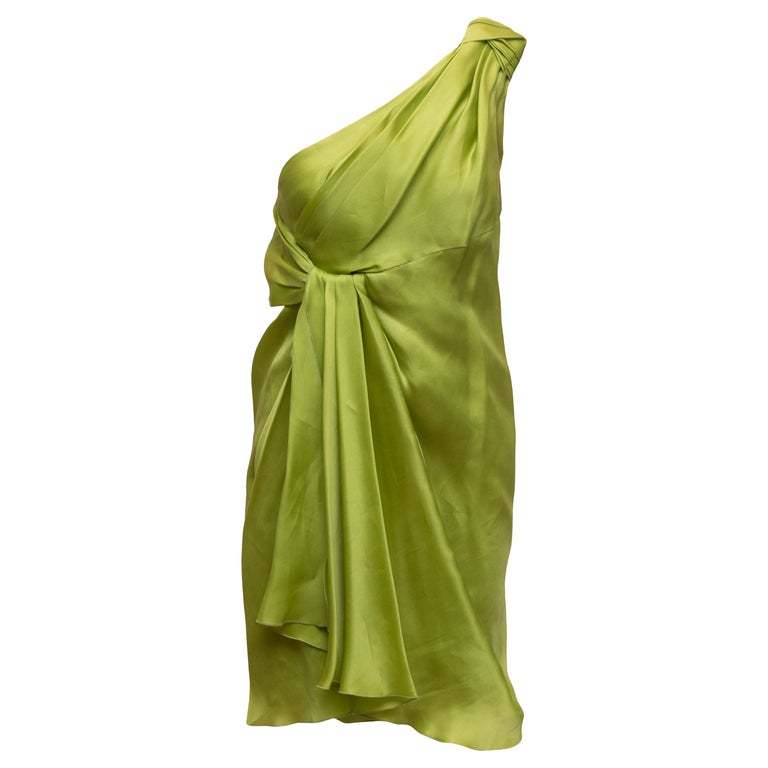 Jackie Rogers Lime Green One Shoulder Dress For Sale at 1stDibs