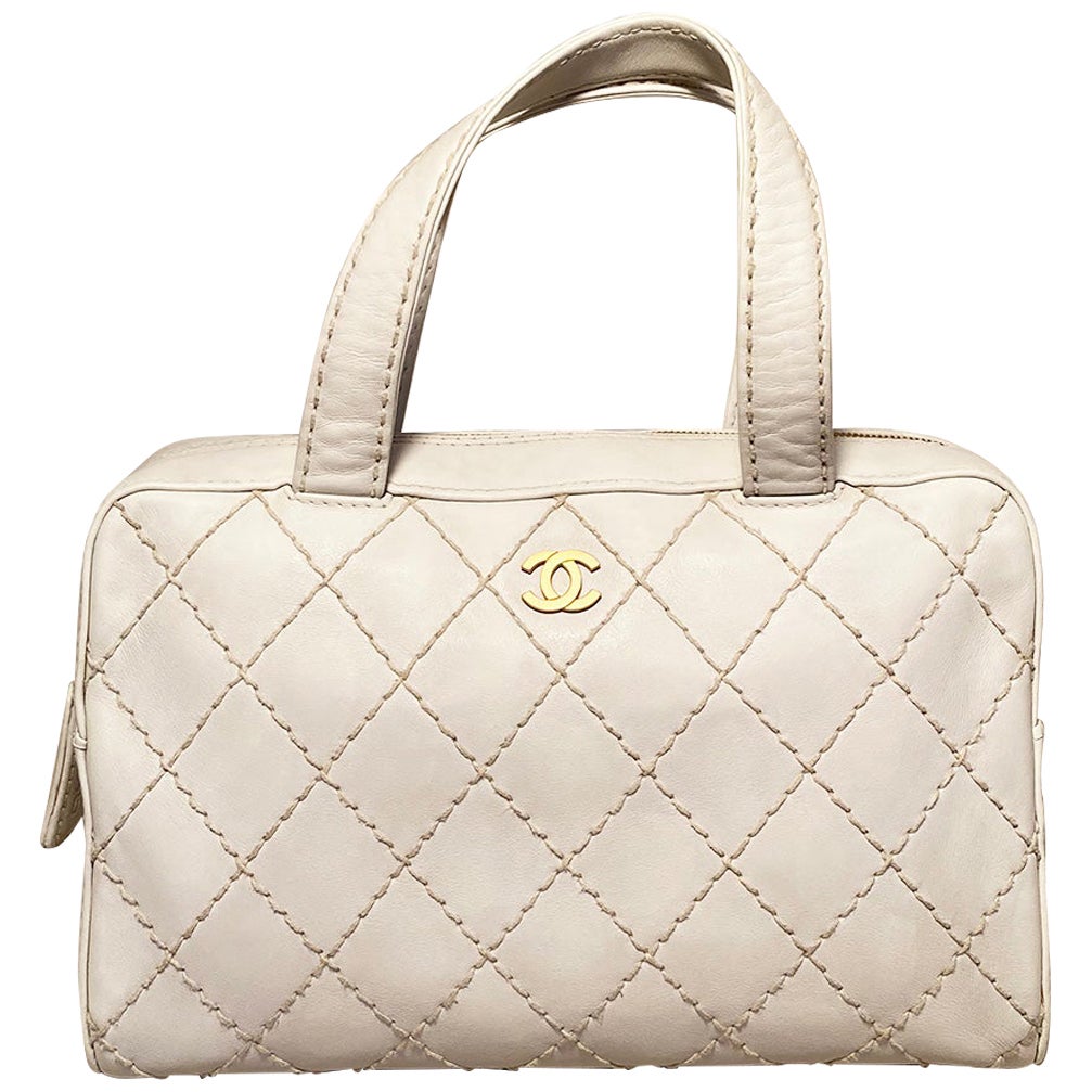 Chanel White Wild Stitch Top Handle Bag For Sale at 1stDibs