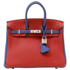 Hermès Bordeaux und lila Togo Sonderausgabe 25 cm Hufeisen Birkin